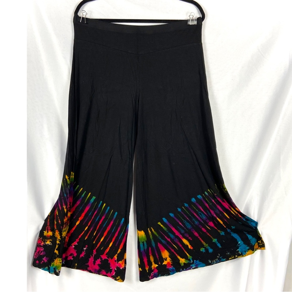 New Katmandu Imports Boutique Tie Dye Black Wide Leg Palazzo Pants sz XL